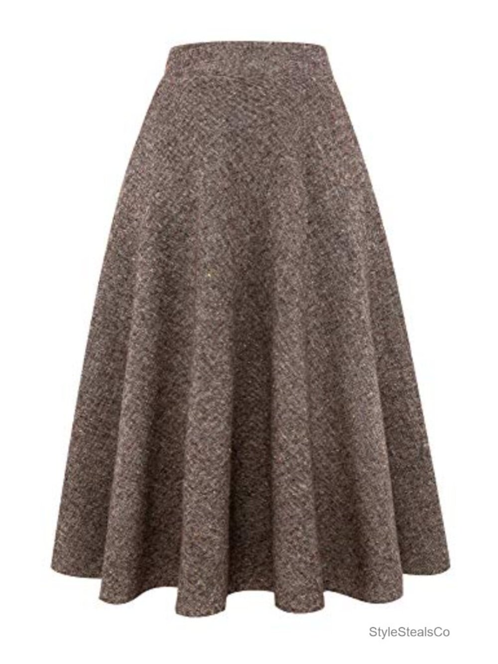 Wool Pleated A-Line Maxi Skirt with Elastic High Waist & Side Zipper Fully Lined